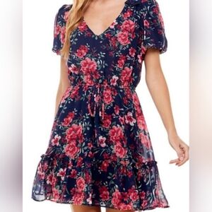 🪷 Crystal Doll Floral Mini Dress in Navy and Pink 🌹